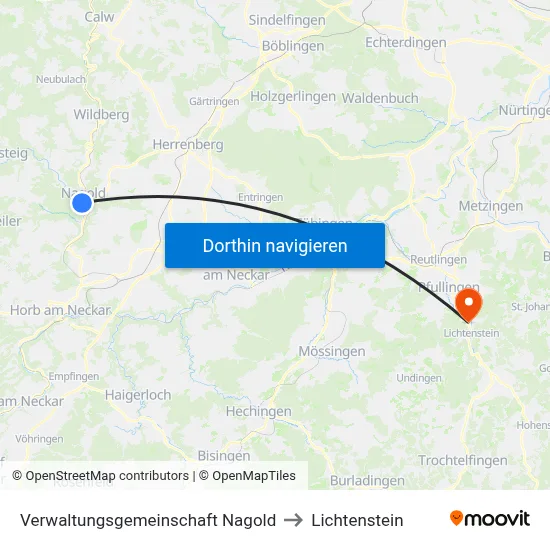 Verwaltungsgemeinschaft Nagold to Lichtenstein map