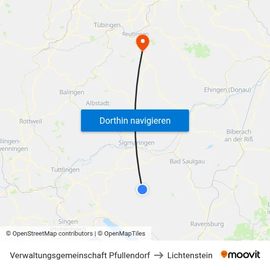 Verwaltungsgemeinschaft Pfullendorf to Lichtenstein map