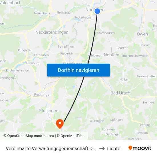 Vereinbarte Verwaltungsgemeinschaft Der Stadt Nürtingen to Lichtenstein map