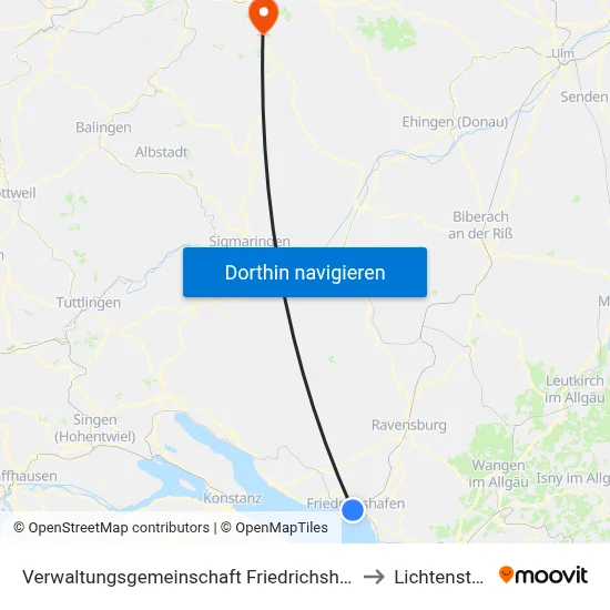 Verwaltungsgemeinschaft Friedrichshafen to Lichtenstein map