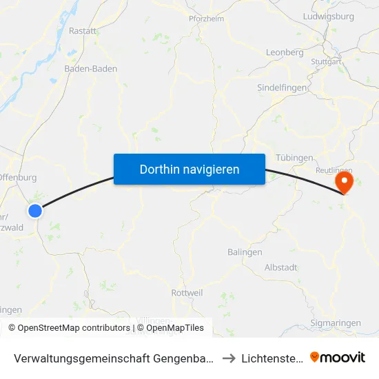Verwaltungsgemeinschaft Gengenbach to Lichtenstein map