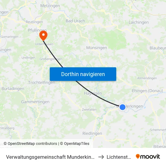 Verwaltungsgemeinschaft Munderkingen to Lichtenstein map