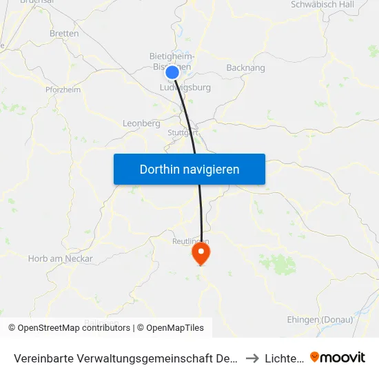 Vereinbarte Verwaltungsgemeinschaft Der Stadt Bietigheim-Bissingen to Lichtenstein map
