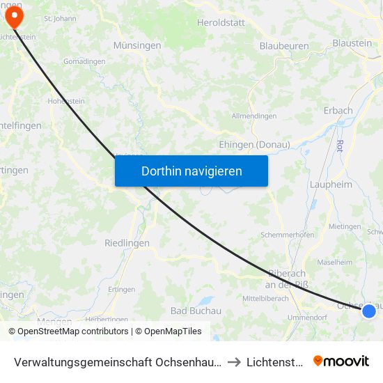 Verwaltungsgemeinschaft Ochsenhausen to Lichtenstein map