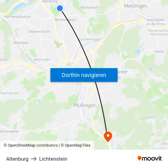 Altenburg to Lichtenstein map