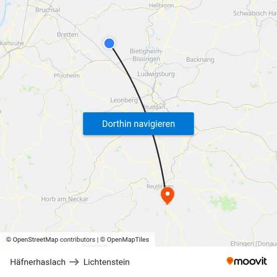 Häfnerhaslach to Lichtenstein map