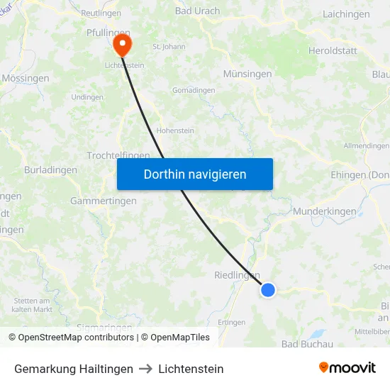 Gemarkung Hailtingen to Lichtenstein map