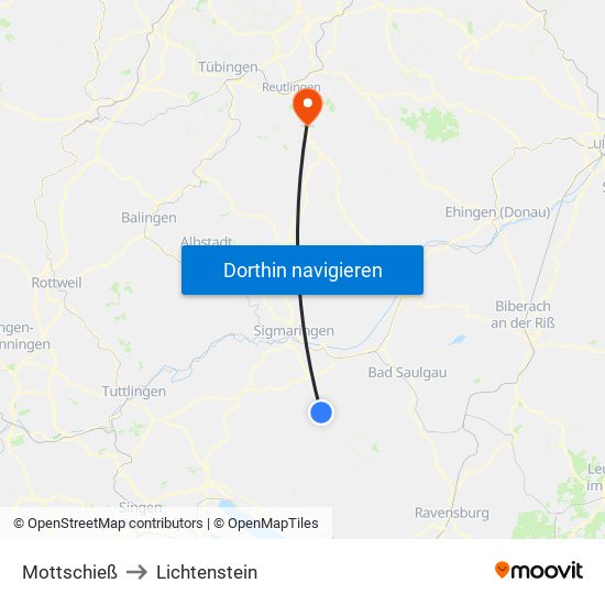 Mottschieß to Lichtenstein map