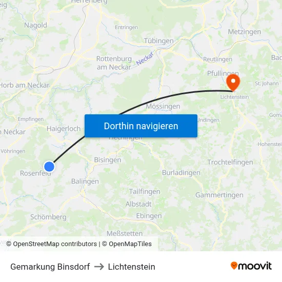 Gemarkung Binsdorf to Lichtenstein map