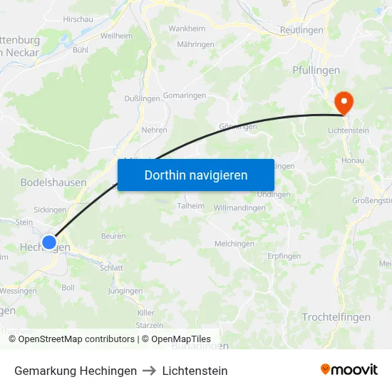 Gemarkung Hechingen to Lichtenstein map