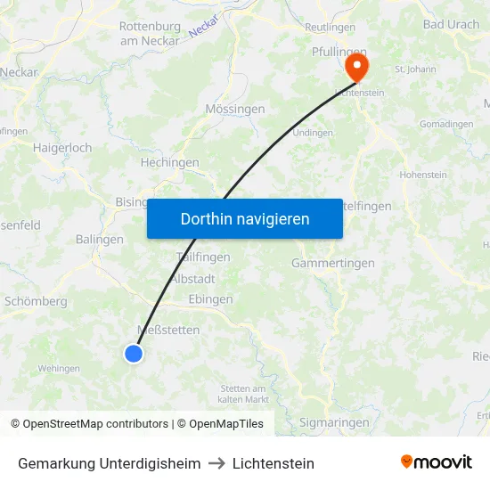 Gemarkung Unterdigisheim to Lichtenstein map