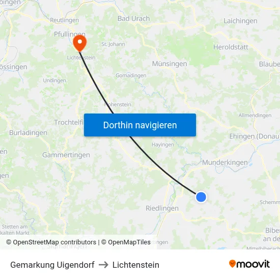 Gemarkung Uigendorf to Lichtenstein map