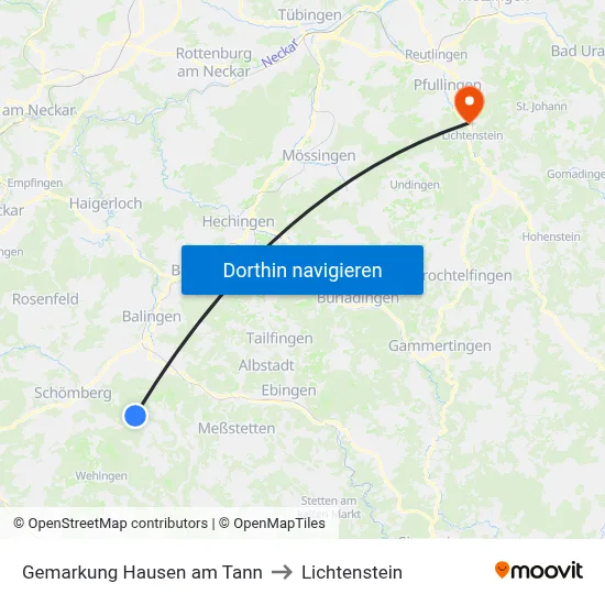 Gemarkung Hausen am Tann to Lichtenstein map