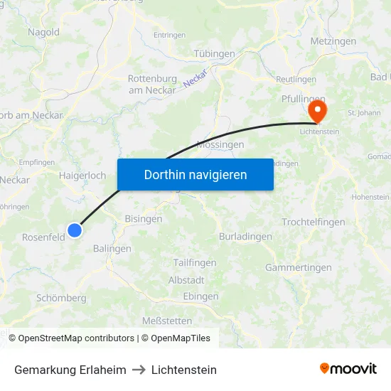 Gemarkung Erlaheim to Lichtenstein map
