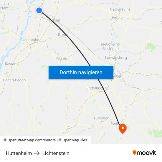 Huttenheim to Lichtenstein map
