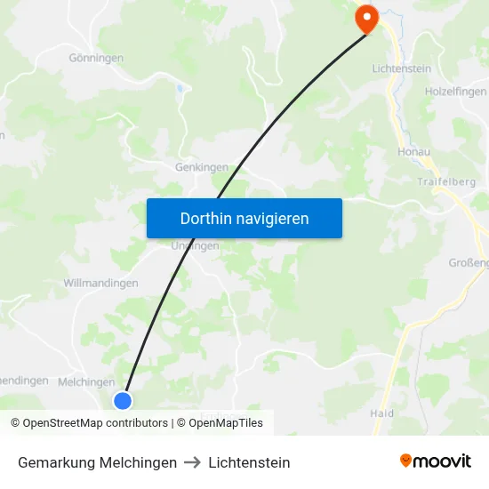 Gemarkung Melchingen to Lichtenstein map