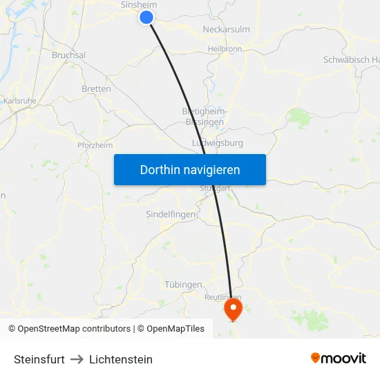 Steinsfurt to Lichtenstein map