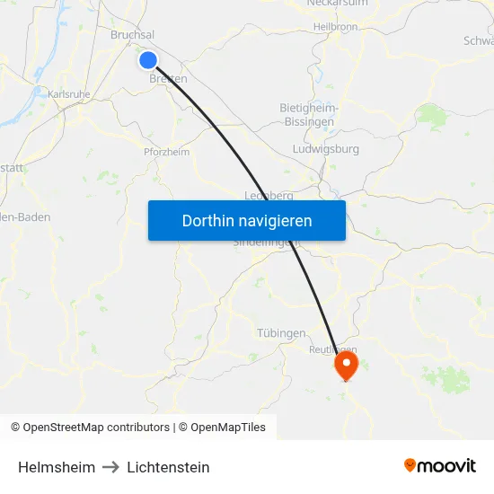 Helmsheim to Lichtenstein map