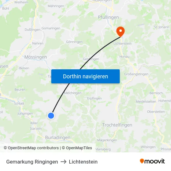 Gemarkung Ringingen to Lichtenstein map