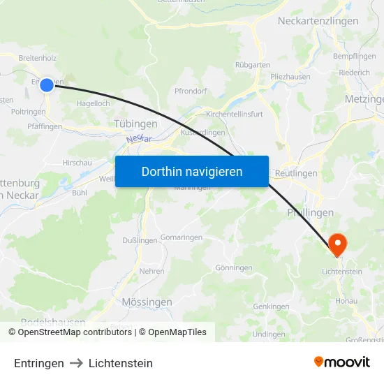 Entringen to Lichtenstein map