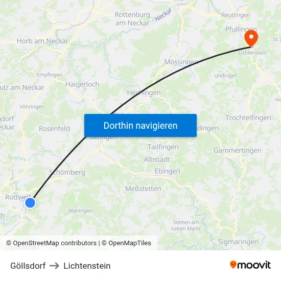 Göllsdorf to Lichtenstein map