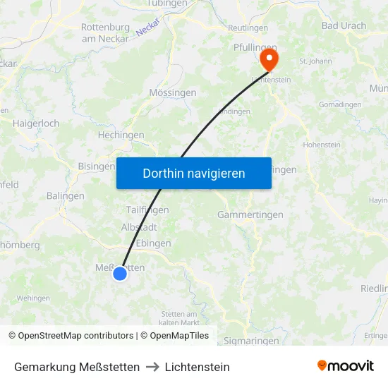 Gemarkung Meßstetten to Lichtenstein map