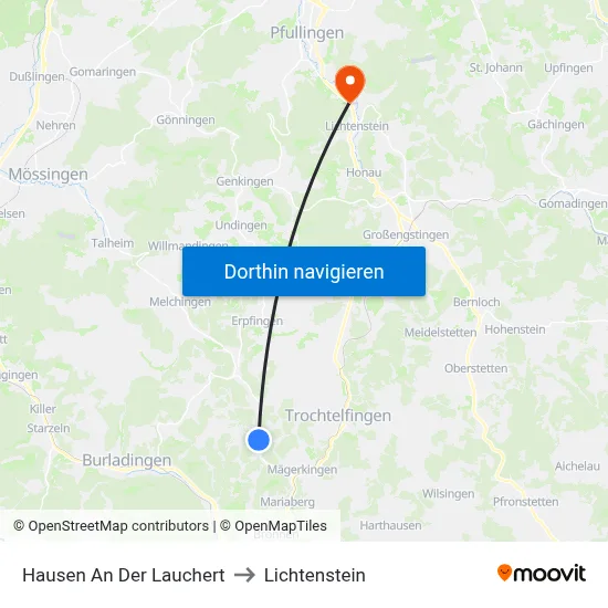 Hausen An Der Lauchert to Lichtenstein map