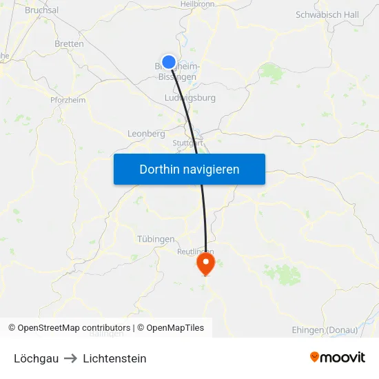 Löchgau to Lichtenstein map