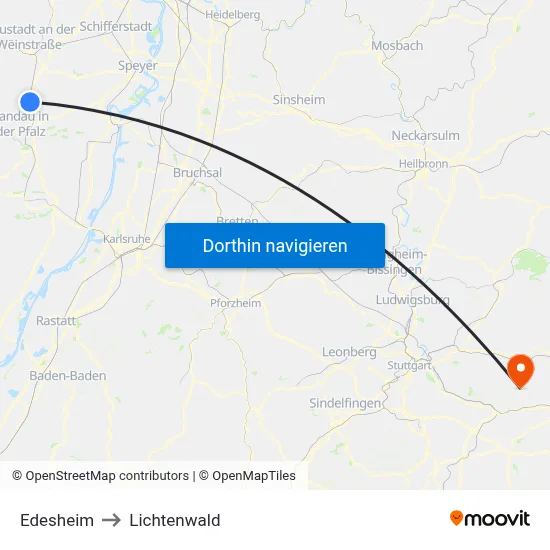 Edesheim to Lichtenwald map