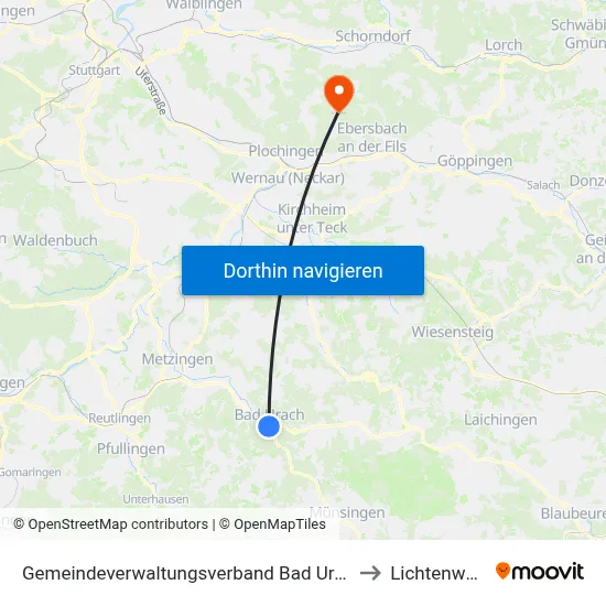 Gemeindeverwaltungsverband Bad Urach to Lichtenwald map
