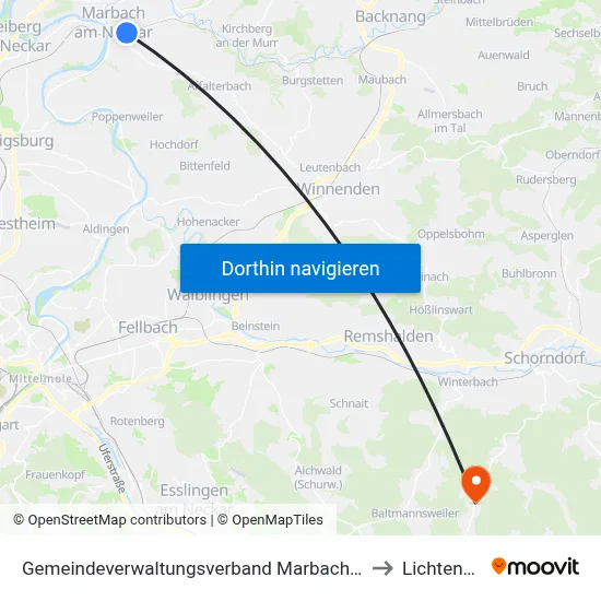 Gemeindeverwaltungsverband Marbach am Neckar to Lichtenwald map
