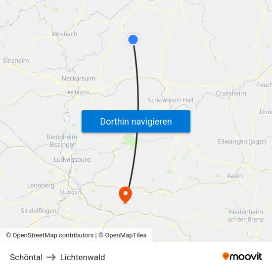 Schöntal to Lichtenwald map