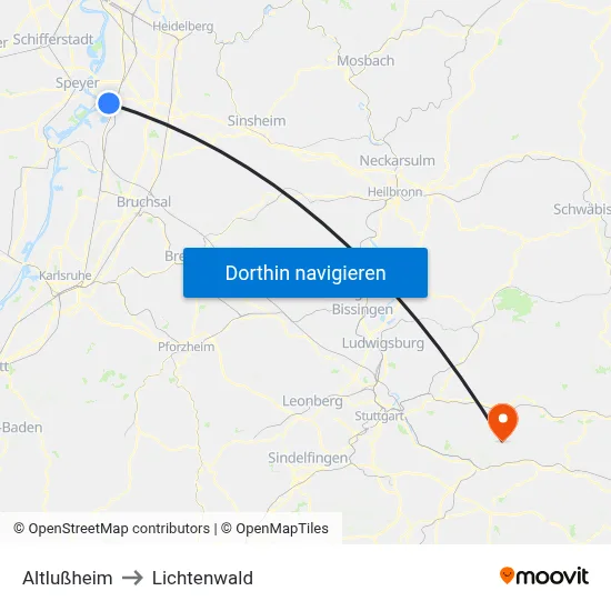 Altlußheim to Lichtenwald map