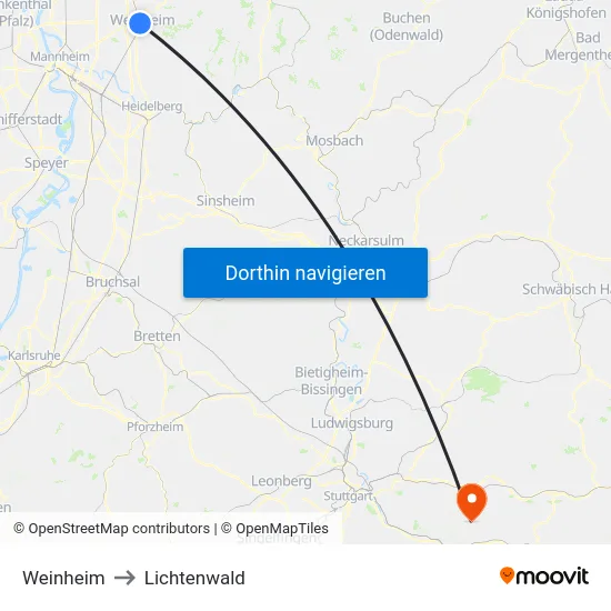 Weinheim to Lichtenwald map
