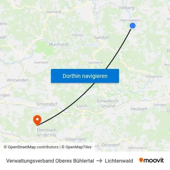 Verwaltungsverband Oberes Bühlertal to Lichtenwald map