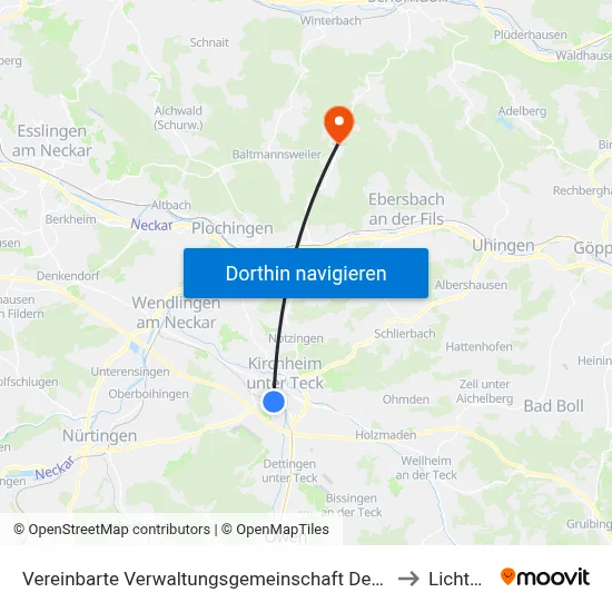 Vereinbarte Verwaltungsgemeinschaft Der Stadt Kirchheim Unter Teck to Lichtenwald map