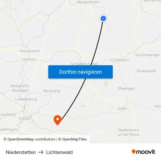 Niederstetten to Lichtenwald map