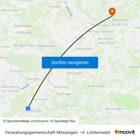 Verwaltungsgemeinschaft Mössingen to Lichtenwald map