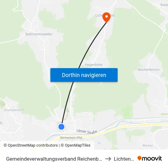 Gemeindeverwaltungsverband Reichenbach An Der Fils to Lichtenwald map