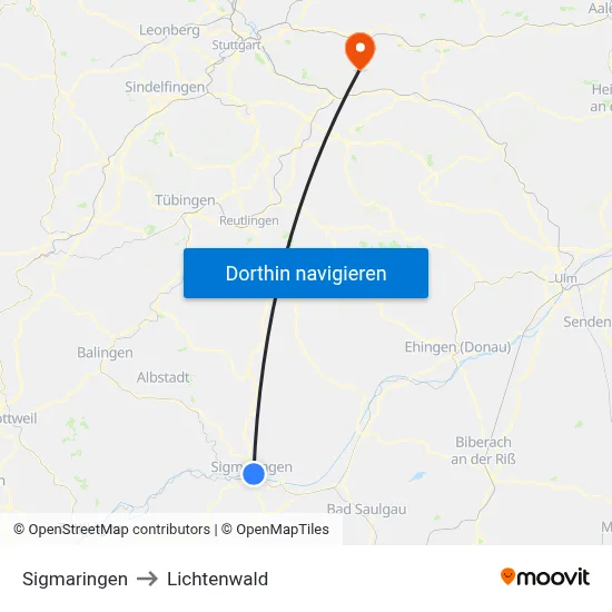 Sigmaringen to Lichtenwald map