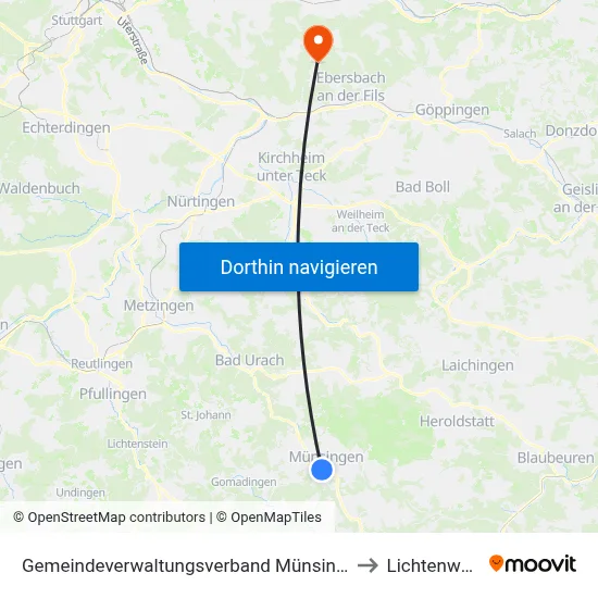 Gemeindeverwaltungsverband Münsingen to Lichtenwald map