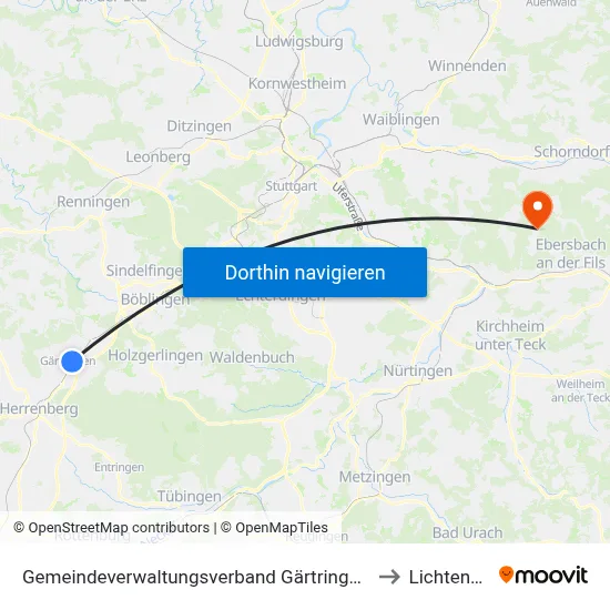 Gemeindeverwaltungsverband Gärtringen/Ehningen to Lichtenwald map