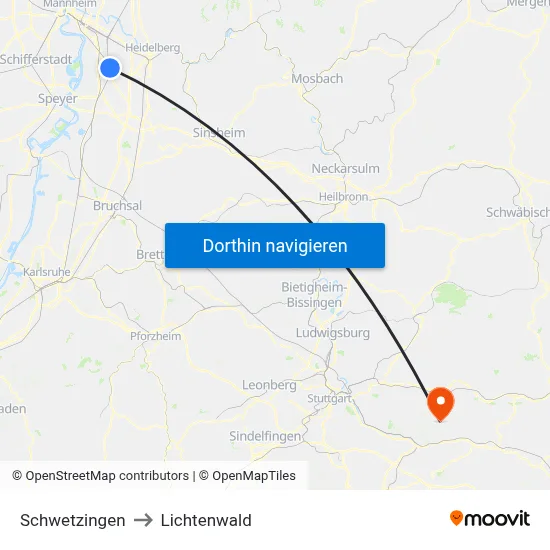 Schwetzingen to Lichtenwald map