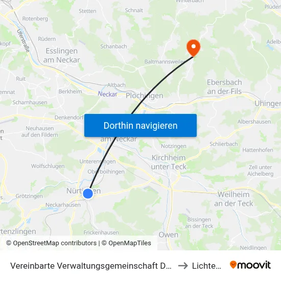 Vereinbarte Verwaltungsgemeinschaft Der Stadt Nürtingen to Lichtenwald map
