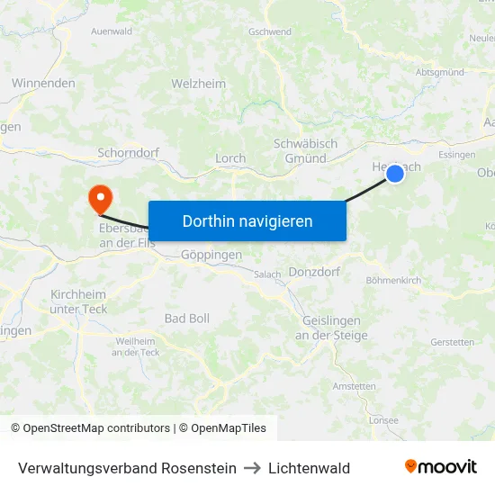 Verwaltungsverband Rosenstein to Lichtenwald map