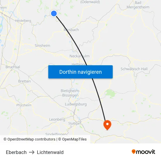 Eberbach to Lichtenwald map