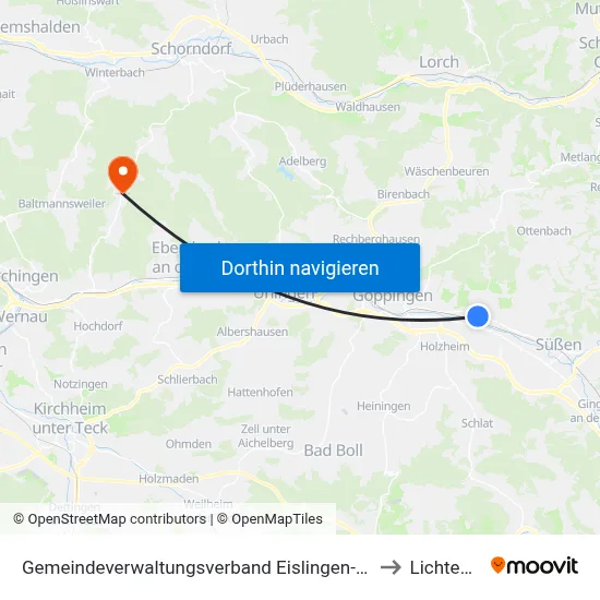 Gemeindeverwaltungsverband Eislingen-Ottenbach-Salach to Lichtenwald map