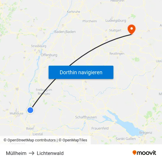 Müllheim to Lichtenwald map