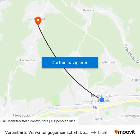 Vereinbarte Verwaltungsgemeinschaft Der Stadt Ebersbach An Der Fils to Lichtenwald map