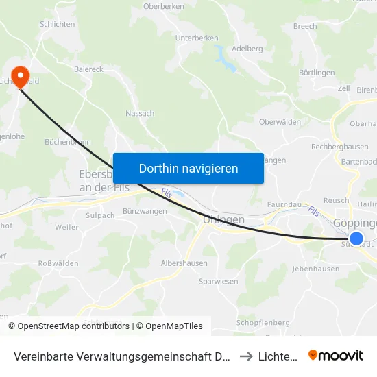 Vereinbarte Verwaltungsgemeinschaft Der Stadt Göppingen to Lichtenwald map